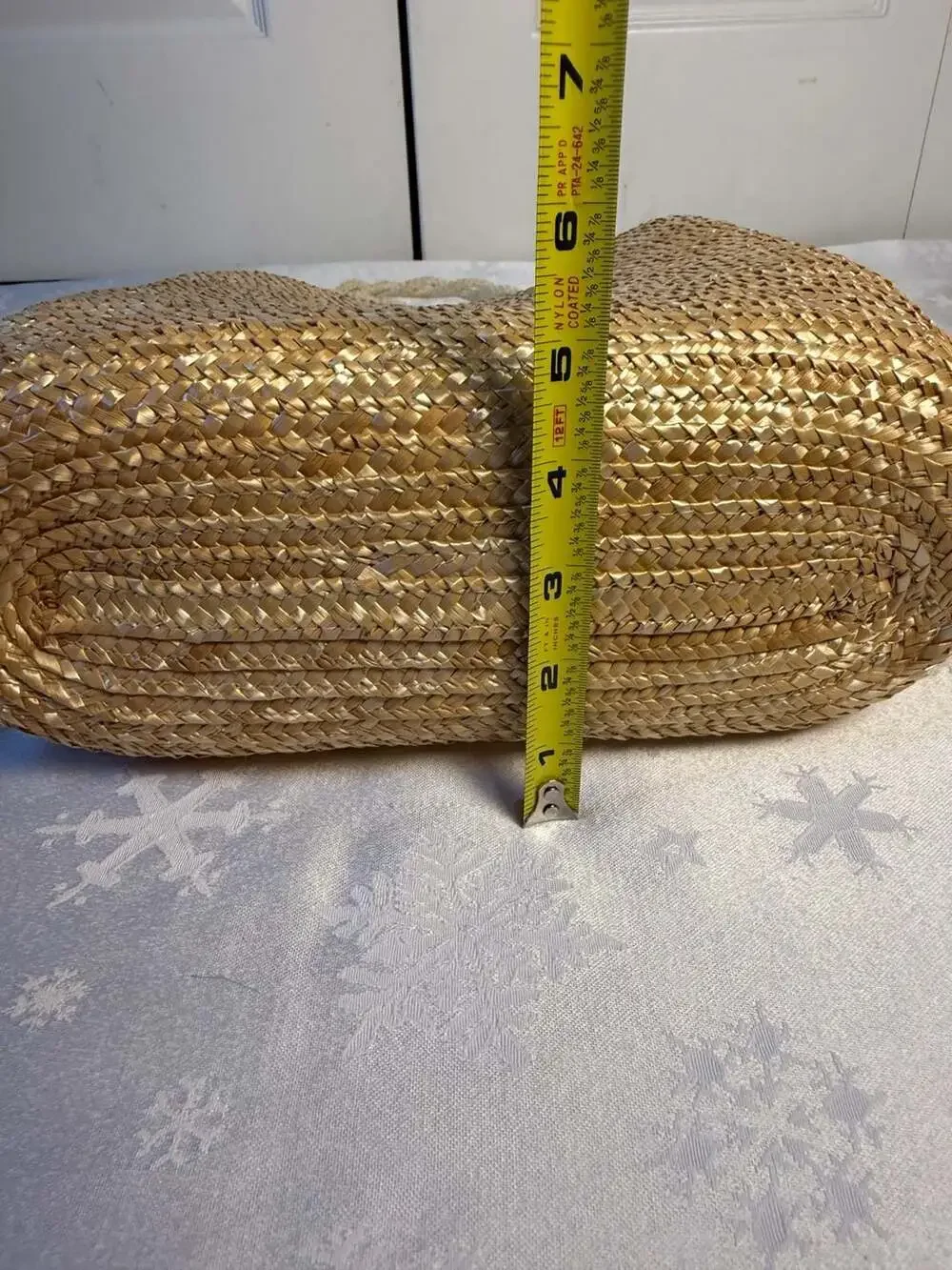 Vintage Gold Metallic Woven Straw Shoulder Bag Rope Handles Boho Resort Purse